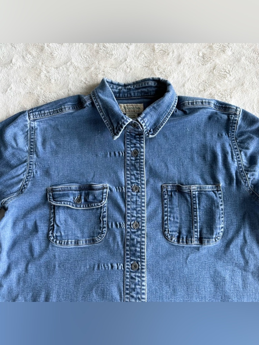 Vintage St Johns Bay Denim Shirt Womens Medium Blue 3/4 Sleeves Western Cowgirl - Picture 4 of 9